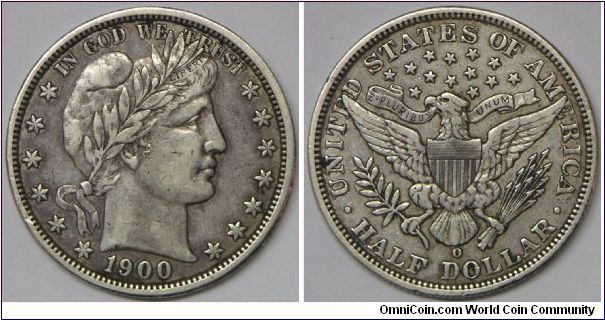 1900-O Barber half $ New Orleans, LA.