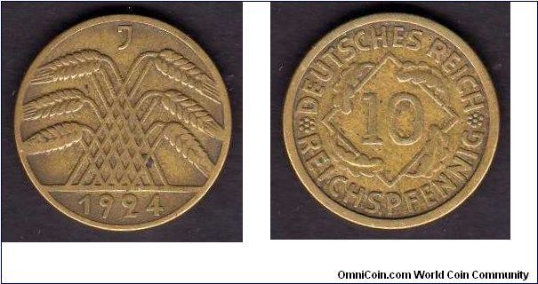 *GERMAN WEIMAR REPUBLIC*
___________________

10 Rentenpfennig__

km# 33 __

1923-1925
