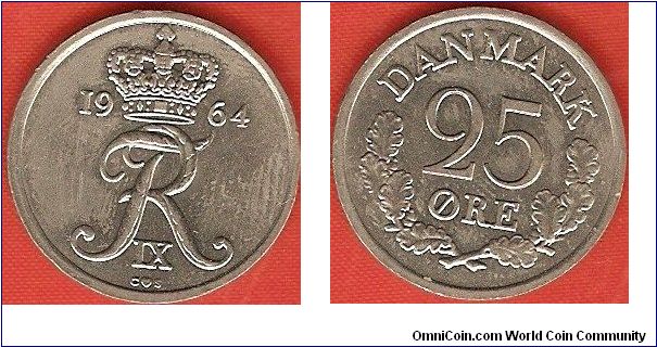 25 ore
crowned FR IX monogram of king Frederik IX
copper-nickel