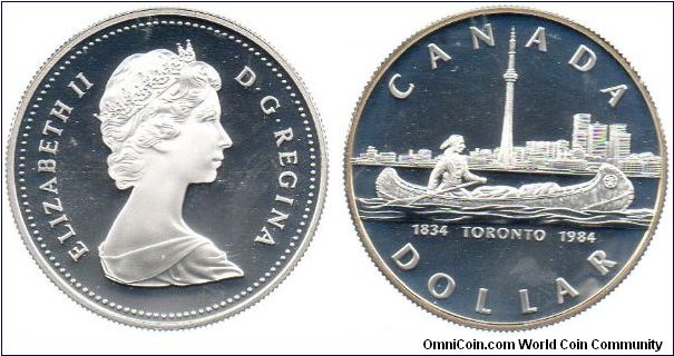 1984 1 Dollar - silver - Toronto Sesquicentennial