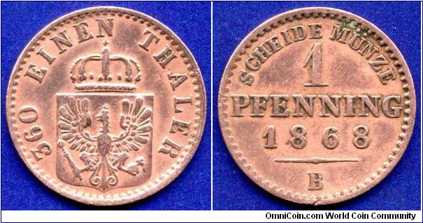 1 pfenning.
Kingdom of Prussia.
Wilhelm I (1861-1888).
'B'- mintmark.


Cu.