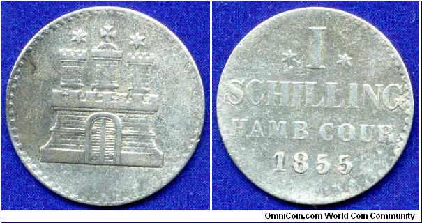 1 schilling.
Free Hansastadt Hamburg.
Mintage 1,841,000 units.


Ag375f. 1,08gr.