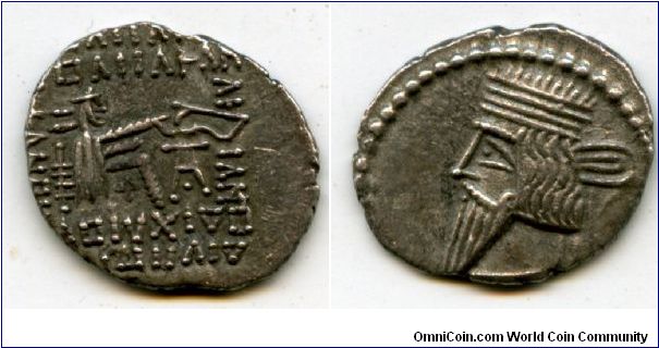 105-147Ad
Kingdom of Parthia
Vologases III 
AR drachm
Ecbatana mint
Sellwood 78-3