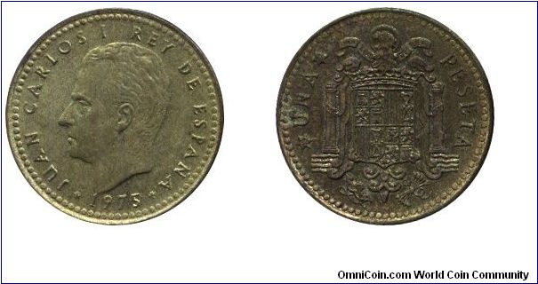 Spain, 1 peseta, 1977, Al-Bronze, King Juan Carlos I.                                                                                                                                                                                                                                                                                                                                                                                                                                                               
