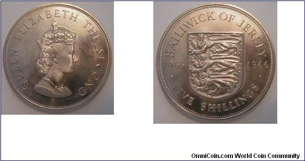 1966 5 shillings (crown) proof - Bailiwick of Jersey. Subject: 900th anniversary of Norman conquest