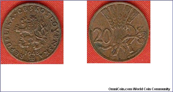 Republic of Czechoslovakia
20 haleru
bronze