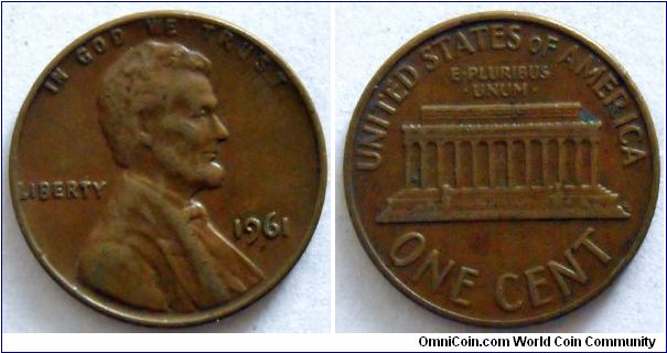 1 cent.
1961 (Philadelphia Mint)