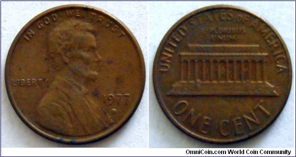 1 cent.
1977 (Denver Mint)
