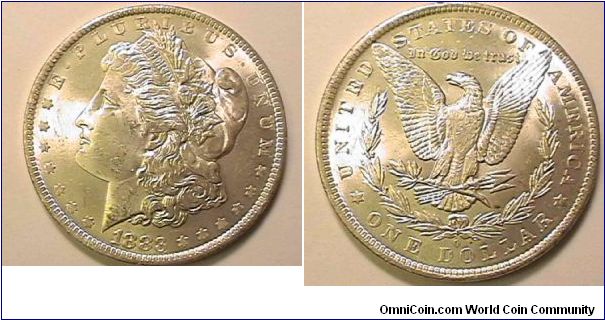 1883-O Morgan Silver Dollar, .900 silver, .7736 oz ASW, MS-63