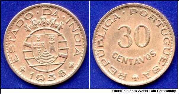 30 centavos.
Republica Portuguesa.
*ESTADO DA INDIA*.
Mintage 5,000,000 units.


Br.