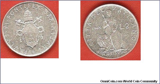 2 lire
Paulus VI Anno I
Fortitudo
aluminum
mintage 60,000