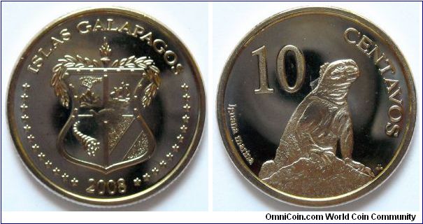 10 centavos.
2008, Galapagos Islands