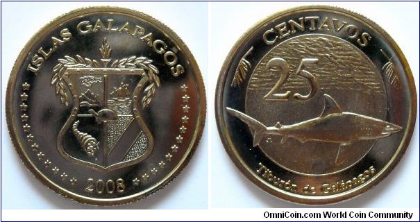 25 centavos.
2008, Galapagos Islands