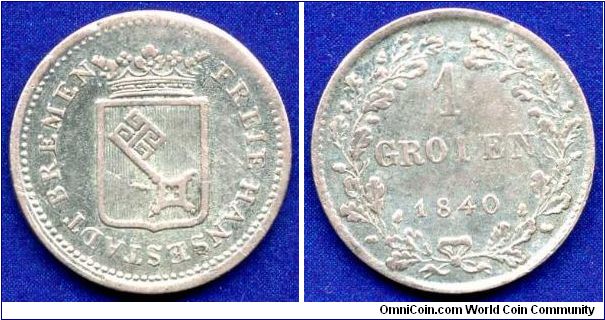 1 groten.
Freie Hansestadt Bremen.
Mintage 262,000 units.


Ag770f. 0,28gr.