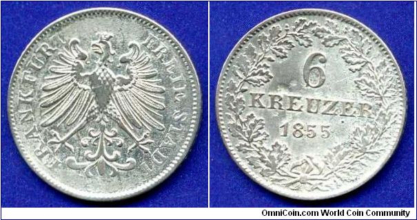 6 kreuzer.
Freie Stadt Frankfurt.
Mintage 181,000 units.


Ag333f. 2,59gr.