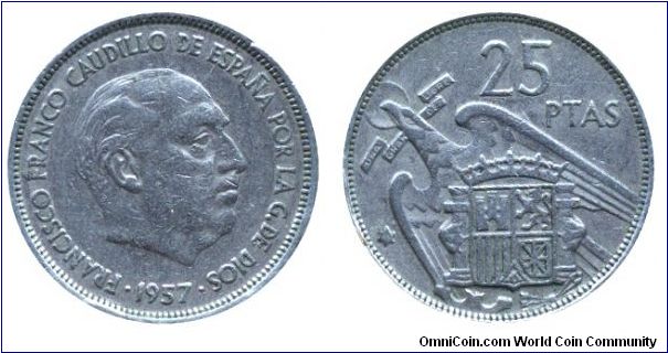 Spain, 25 pesetas, 1969, Cu-Ni, Franco.                                                                                                                                                                                                                                                                                                                                                                                                                                                                             