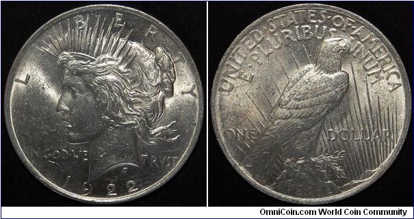 Peace Dollar 1922 Choice BU