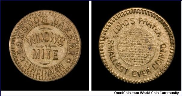 Langdon Bakery Widow's Mite Token / Smallest Lord's Prayer, Cincinnati.