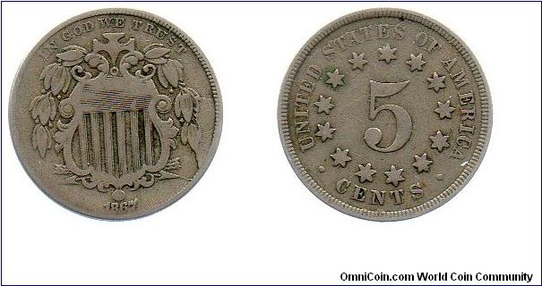 1867 5 cents - no rays