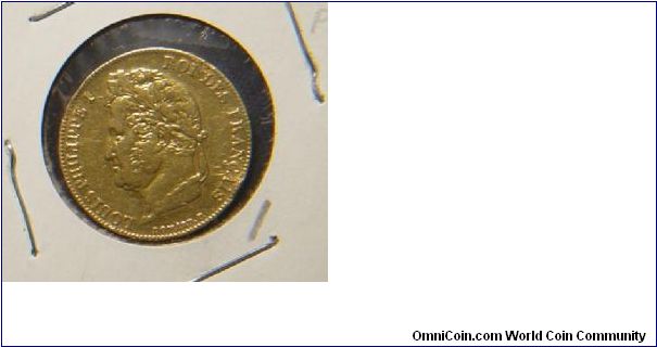 FRANCE 1840 A LOUIS PHILIPPE I GOLD 20 FRANCS