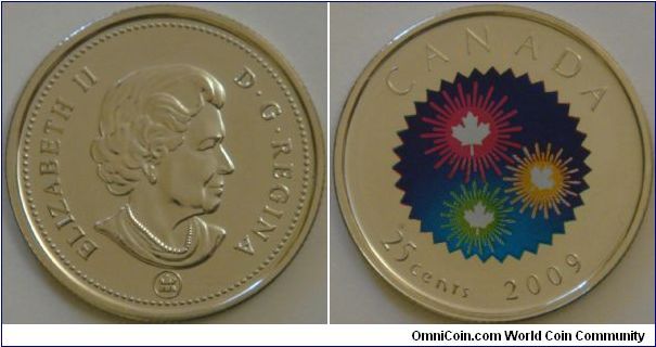 Canada, 25 cents, 2009 Congratulations, coloured coin
