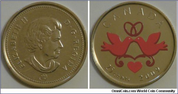 Canada, 25 cents, 2009 Forever, coloured coin
