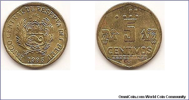 5 Centimos
KM#304.1
2.2600 g., Brass Obv: National arms Rev: Value flanked by designs Note: LIMA monogram is mint mark.