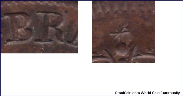 Details of the BR21A; left: doubled (recut) B in .BRAS.; right: star on the crown