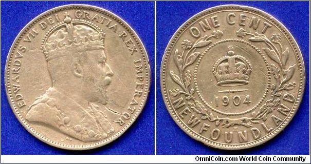1 cent.
*NEWFOUNDLAND*.
Edward VII (1901-1910).
'H' - Heaton mint, Birmingham.
Mintage 100,000 units.


Br.