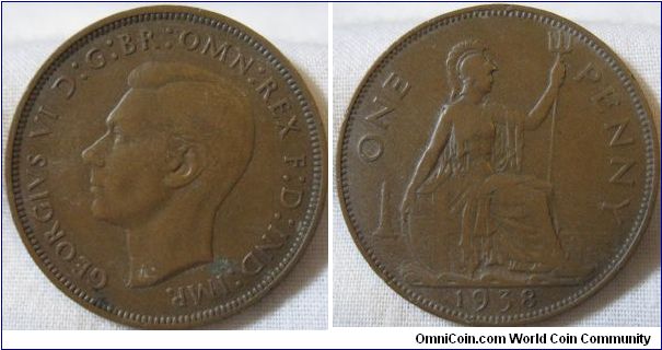 1938 penny, normal grade