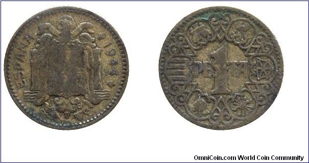 Spain, 1 peseta, 1944, Al-Bronze.                                                                                                                                                                                                                                                                                                                                                                                                                                                                                   