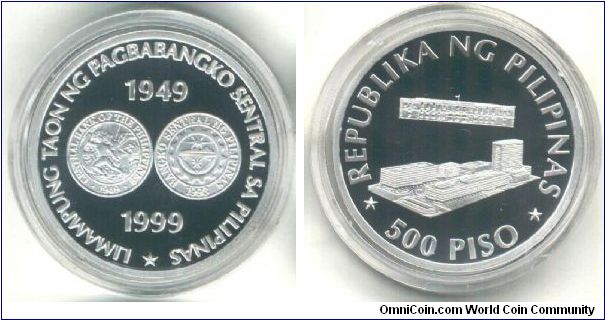92.5% silver 38.6mm diameter
P500 pesos for the 50th anniv Banko Sentral Pilipinas