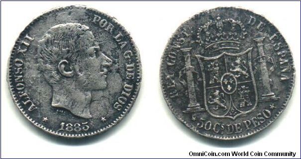 50c Alfonso XII
0.835 Silver
12.98 grams
30mm diameter