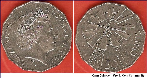 50 cents
The Outback
Windmill
Elizabeth II by Ian Rank-Broadley
copper-nickel