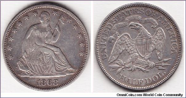 1868 Seated Liberty Half $