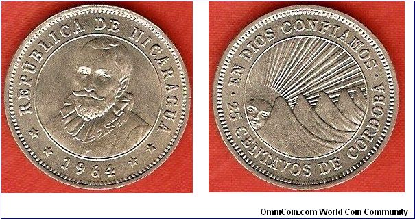 25 centavos de cordoba
En Dios confiamos = In God we trust
Edge lettering B.C.N. (Banco Central de Nicaragua)
copper-nickel