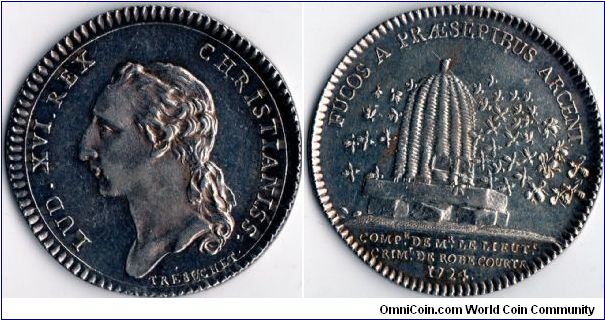 Another scarce silver jeton issued during the reign of Louis XVI for the Lietenant Criminel de Robe-Courte at Chatelet (Paris Chief of Police). Obverse, bust of Louis XVI by Trebuchet. Reverse beehive / bees. This design was used since 1724 when first designed for Henry Bachelier the then Lieutenant.