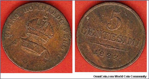 Kingdom of Lombardy-Venice
5 centesimi
Milan Mint
copper