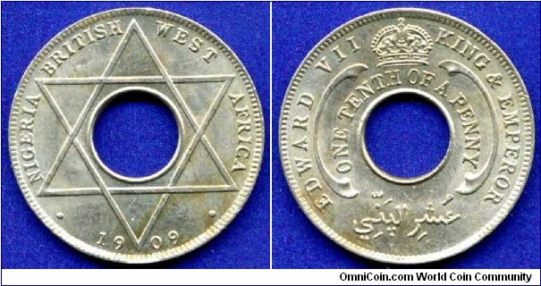 1/10 penny.
Edward VII (1901-1910).
Mintage 4,800,000 units.


Cu-Ni.