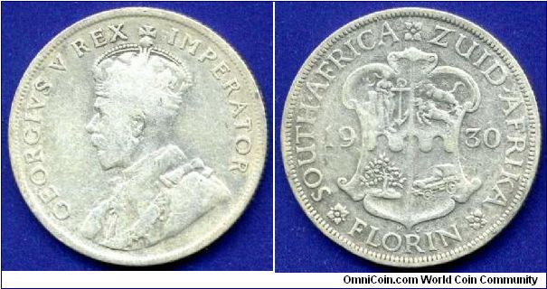 Florin.
George V (1910-1936).
*Zuid Africa*.


Ag800f. 11,31gr.