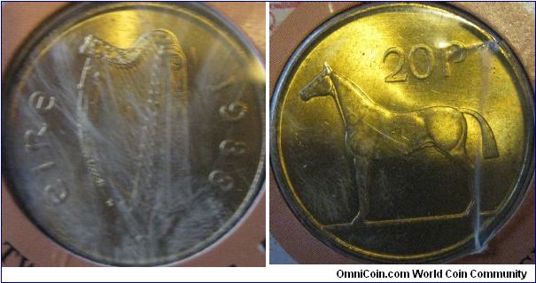 EF 1988 20p, good solid lustre, damage is to the plastic over the coin.