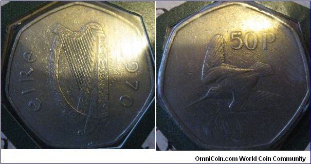 irish 1970 50p fine grade