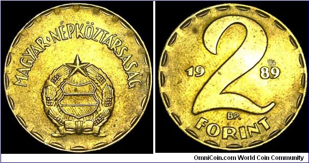 Hungary - 2 Forint - 1989 - Weight 4,44 gr - Brass - Size 22,4 mm - Mintage 79 223 000 - Edge : Plain - Reference KM# 591