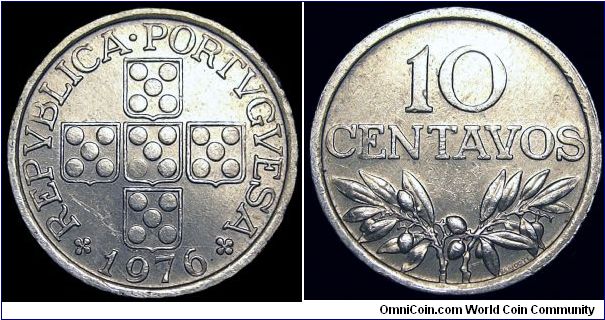 Portugal - 10 Centavos - 1976 - Weight 0,5 gr - Aluminum - Size 15 mm - Designer / M Norte - Mintage 19 907 000 - Edge : Plain - Reference KM# 594