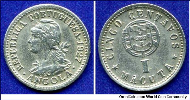 5 centavos / 1 macuta.
Republica Portuguesa.
*ANGOLA*.
Mintage 2,001,999 units.


Cu-Ni.