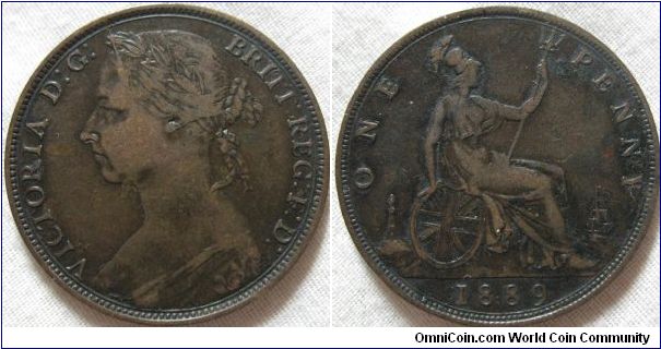 1889 penny with obverse 12 (15 leaves)  VF example