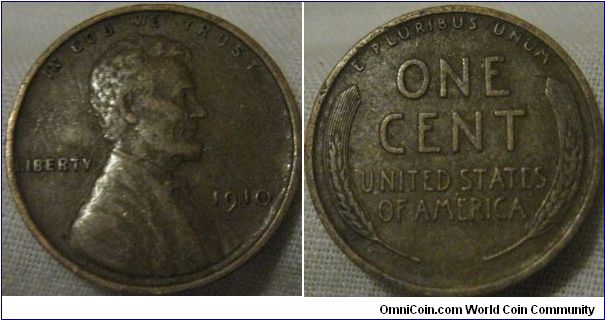 aVF 1910 cent, very nice coin