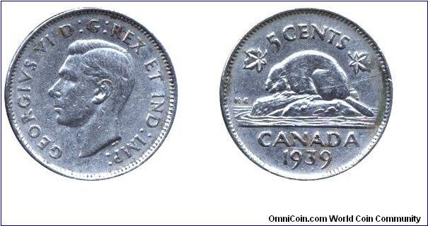 Canada, 5 cents, 1939, Ni, Beaver, King George VI.                                                                                                                                                                                                                                                                                                                                                                                                                                                                  