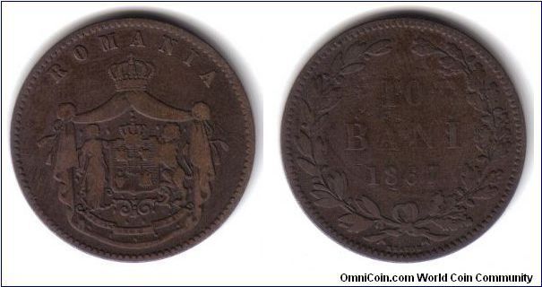 Romania, 1867, 10 Bani, Heaton mint
