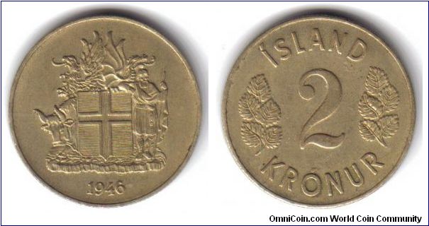 1946, Iceland, 2 Kronur
